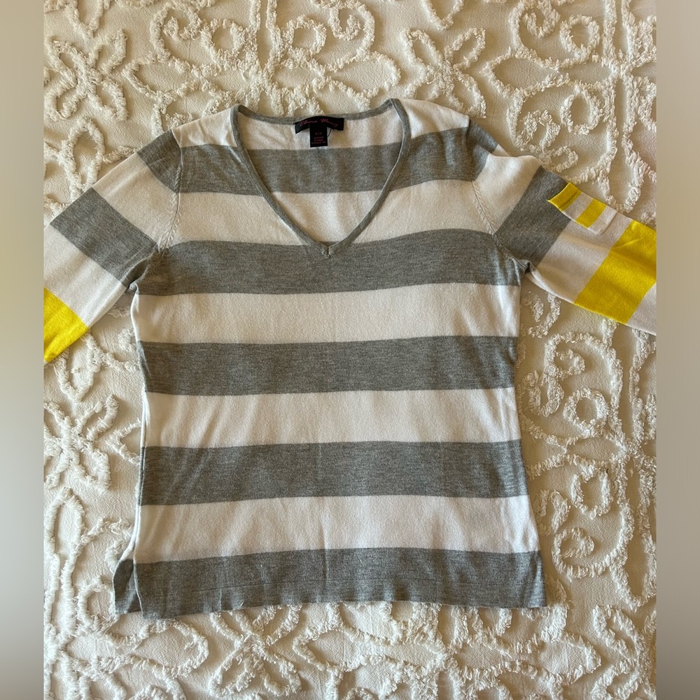 Elena Wang, light weight, V neck stripe sweater, long sleeve, size S